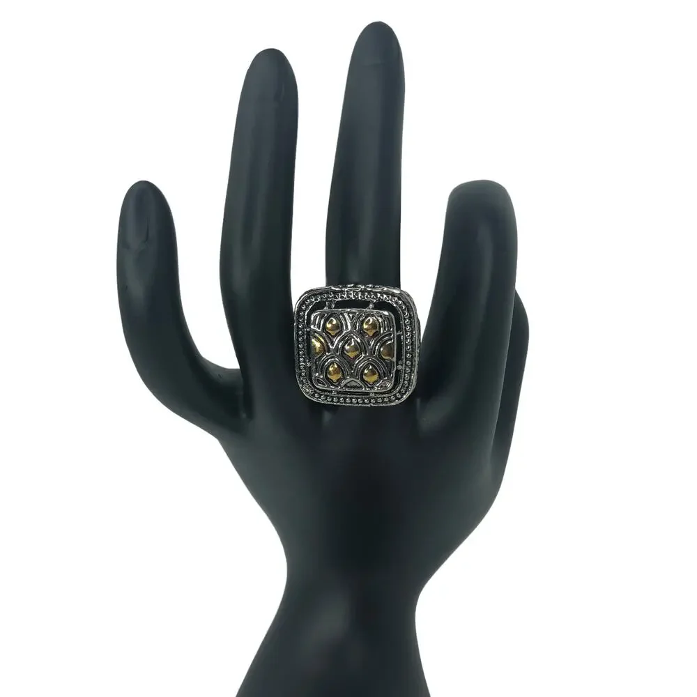 Silver and Gold Square Ring - Size 8